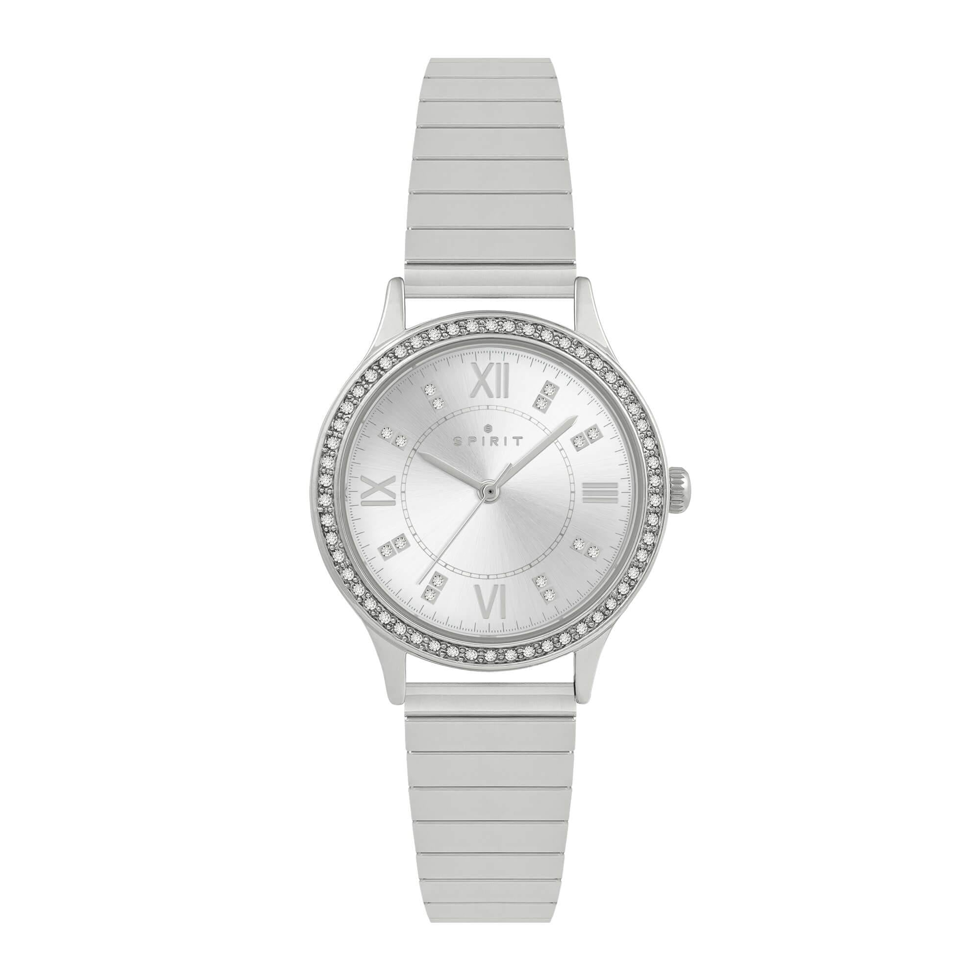 Ladies Polished Silver & Stone Set Bezel Bracelet Watch