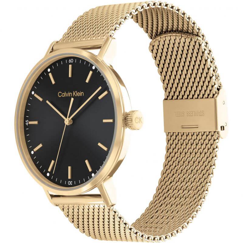 Modern Sunray Black Dial Gold Plated Mesh Bracelet Strap Gents Watch