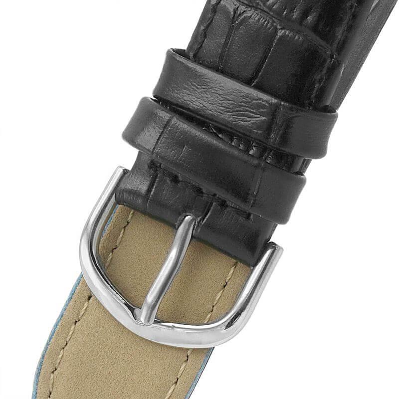 Black Dial SS Case With Black Leather Strap Watch