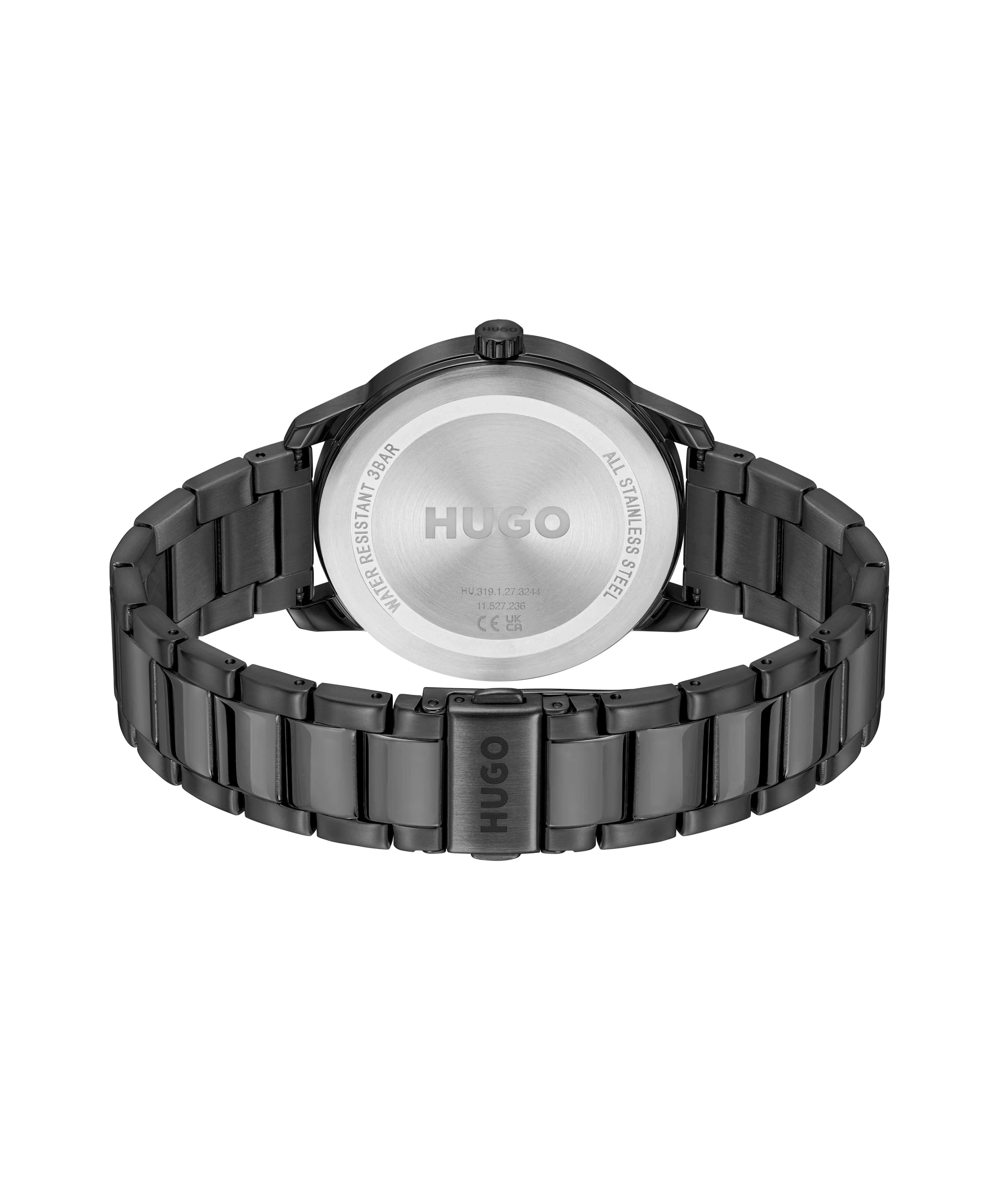 #Stamp Black Dial With Black IP Bracelet Strap Gents Watch