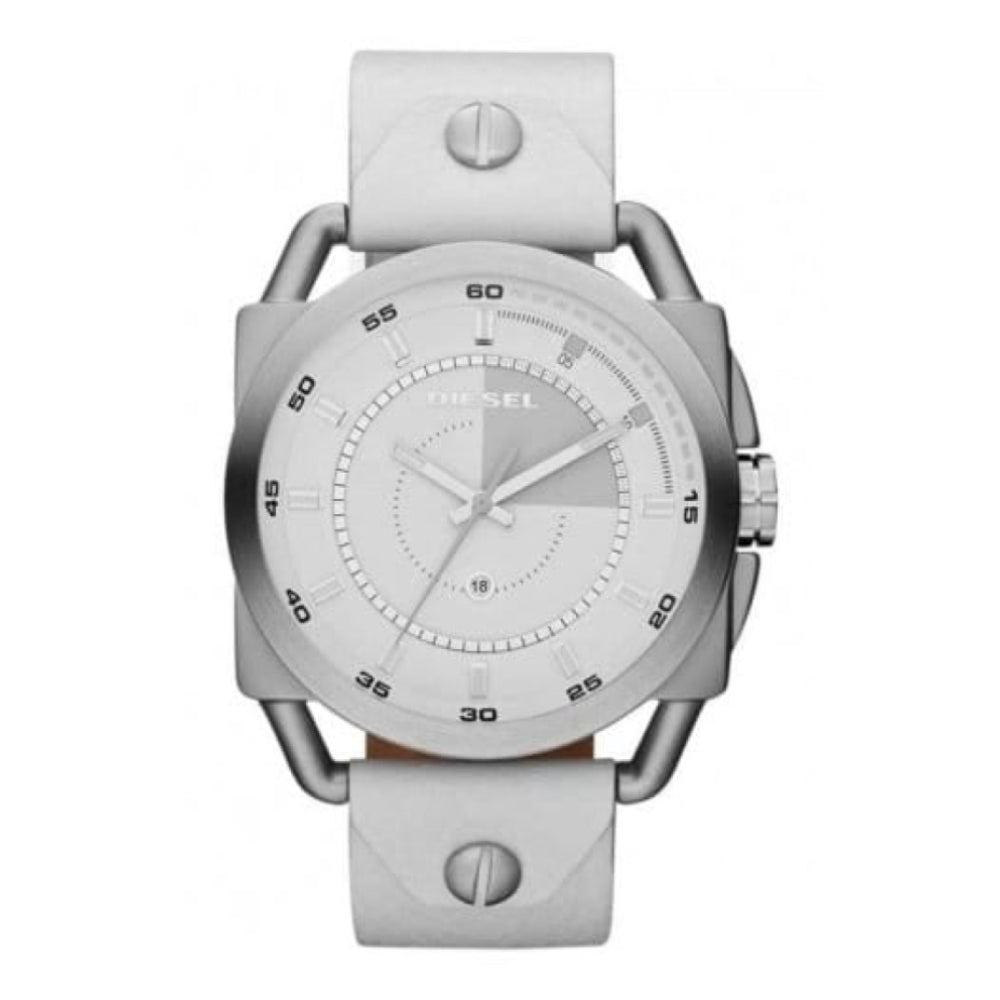 Gents White Leather & Stainless Steel Case Watch
