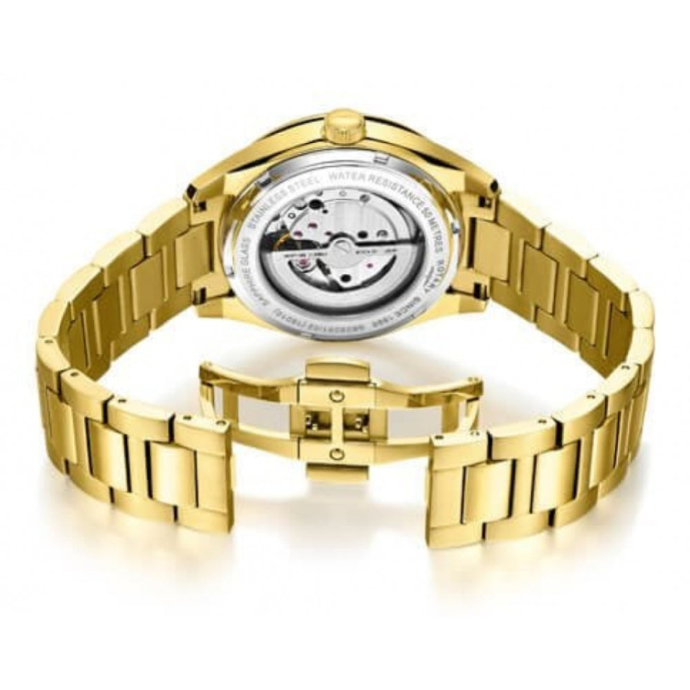 Gold Tone Stainless Steel White Dial & Bracelet Strap Gents Havana Automatic Watch