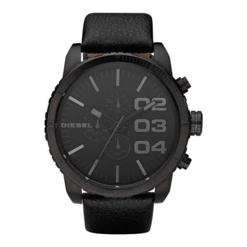 Gents Black Leather Oversized Strap Watch