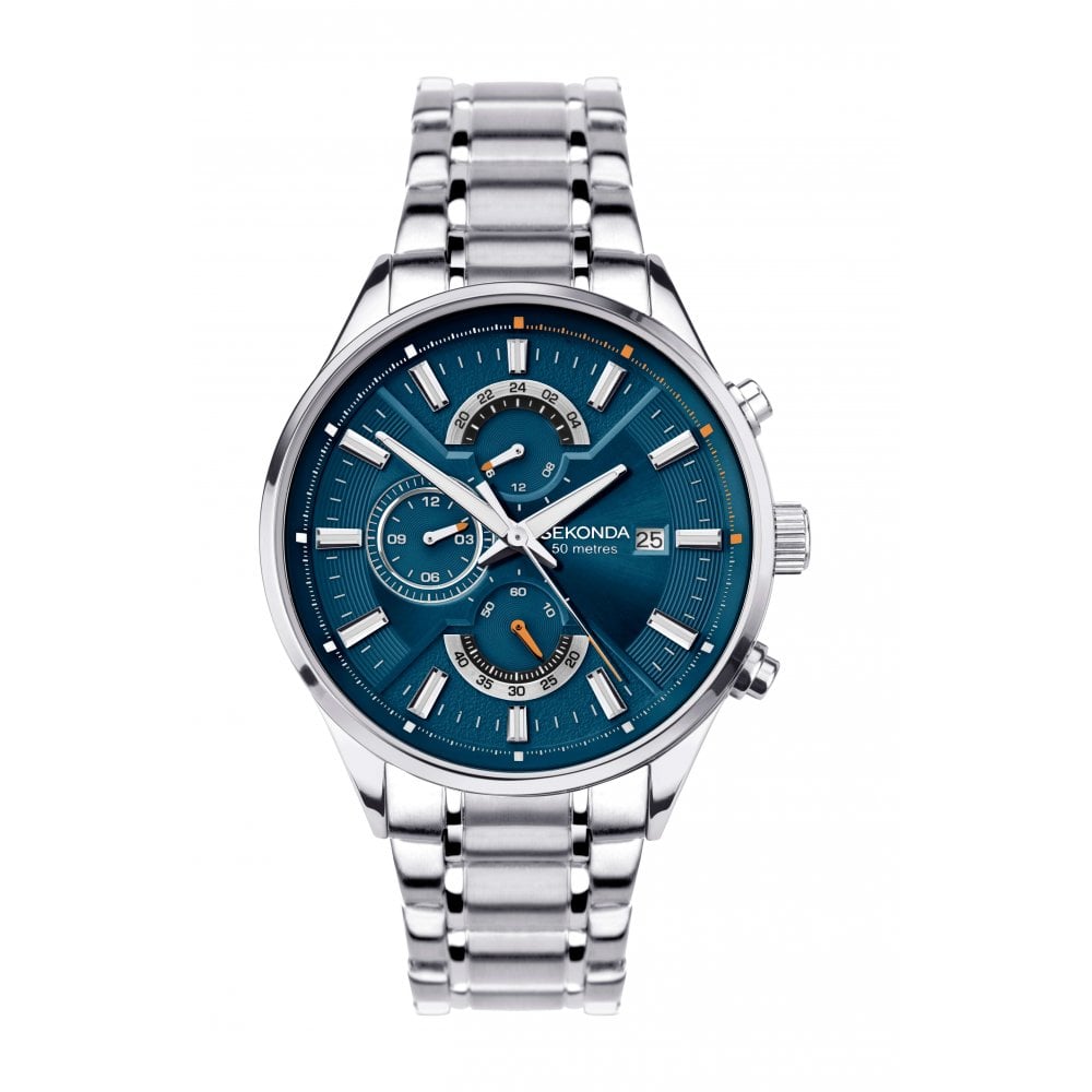 Blue Dual Time Dial With Stainless Steel Bracelet Strap Gents Watch