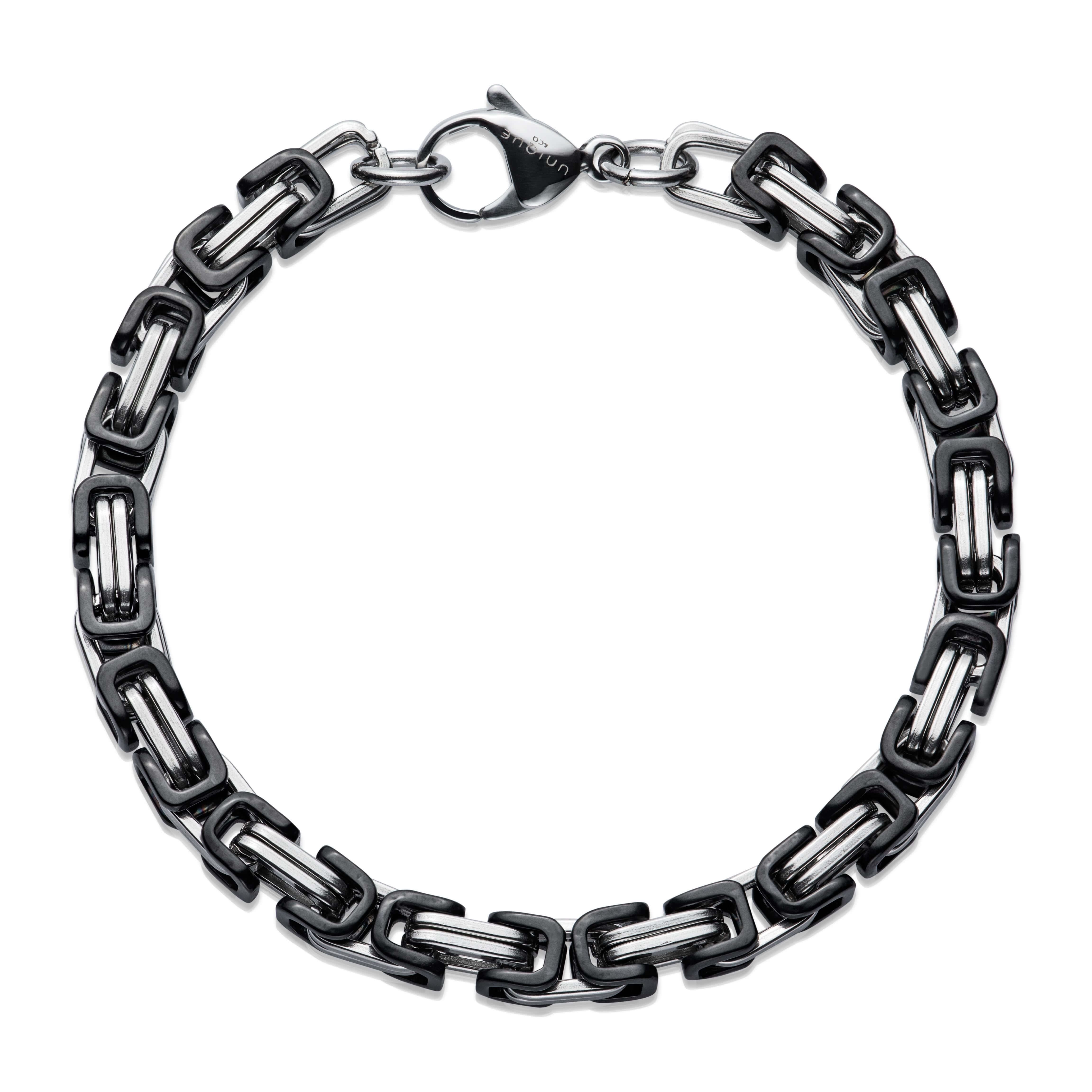 Steel Byzantine Chain Bracelet With Black Polished IP-Width 6mm