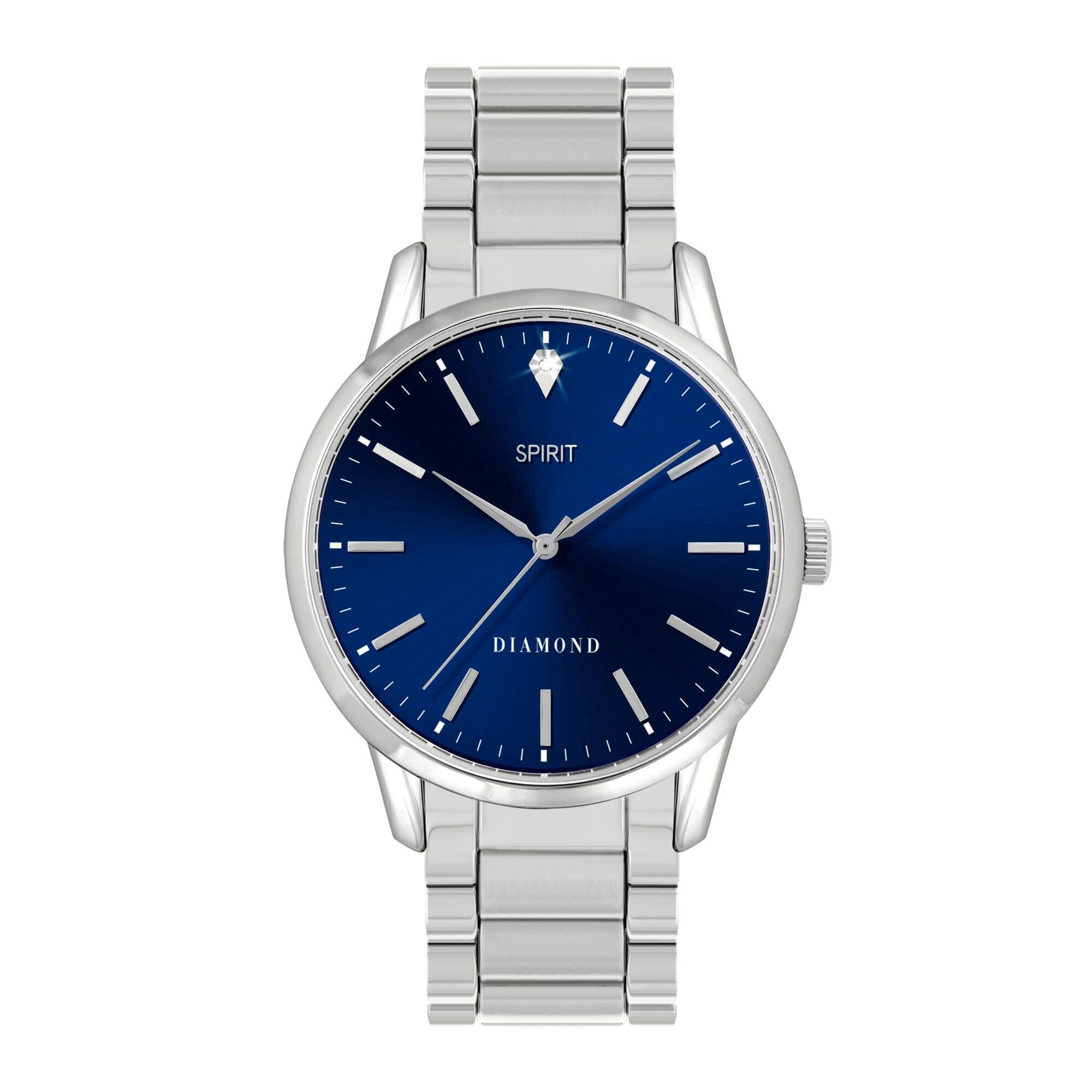Gent's Diamond Silver Bracelet Navy Dial Watch
