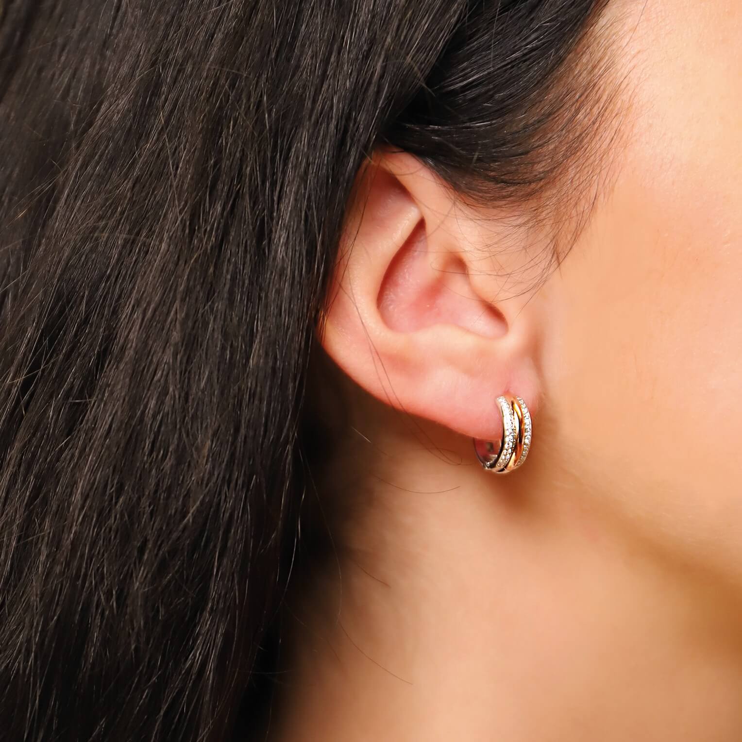 Two Tone CZ Hoop Earrings