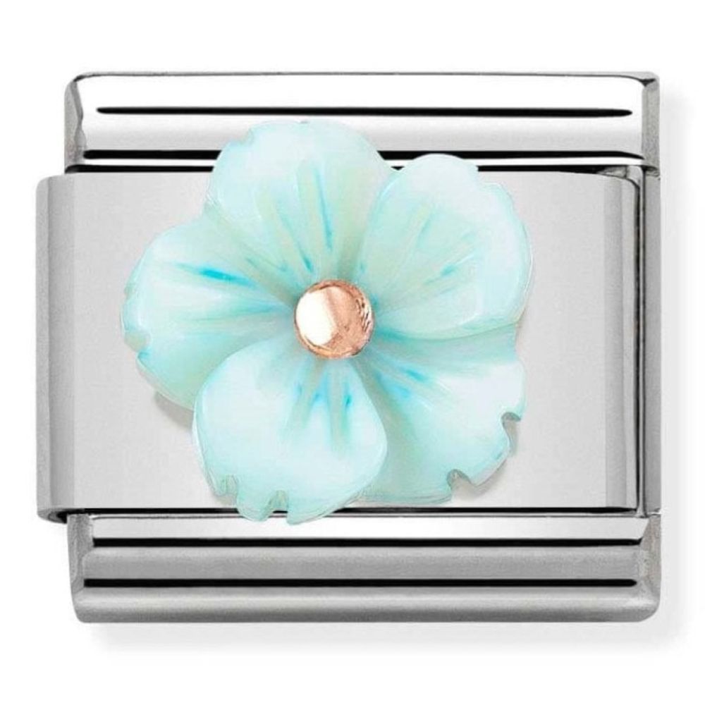 Composable Classic Symbols In Steel, 9k Rose Gold & Turquoise Mother of Pearl Flower Charm