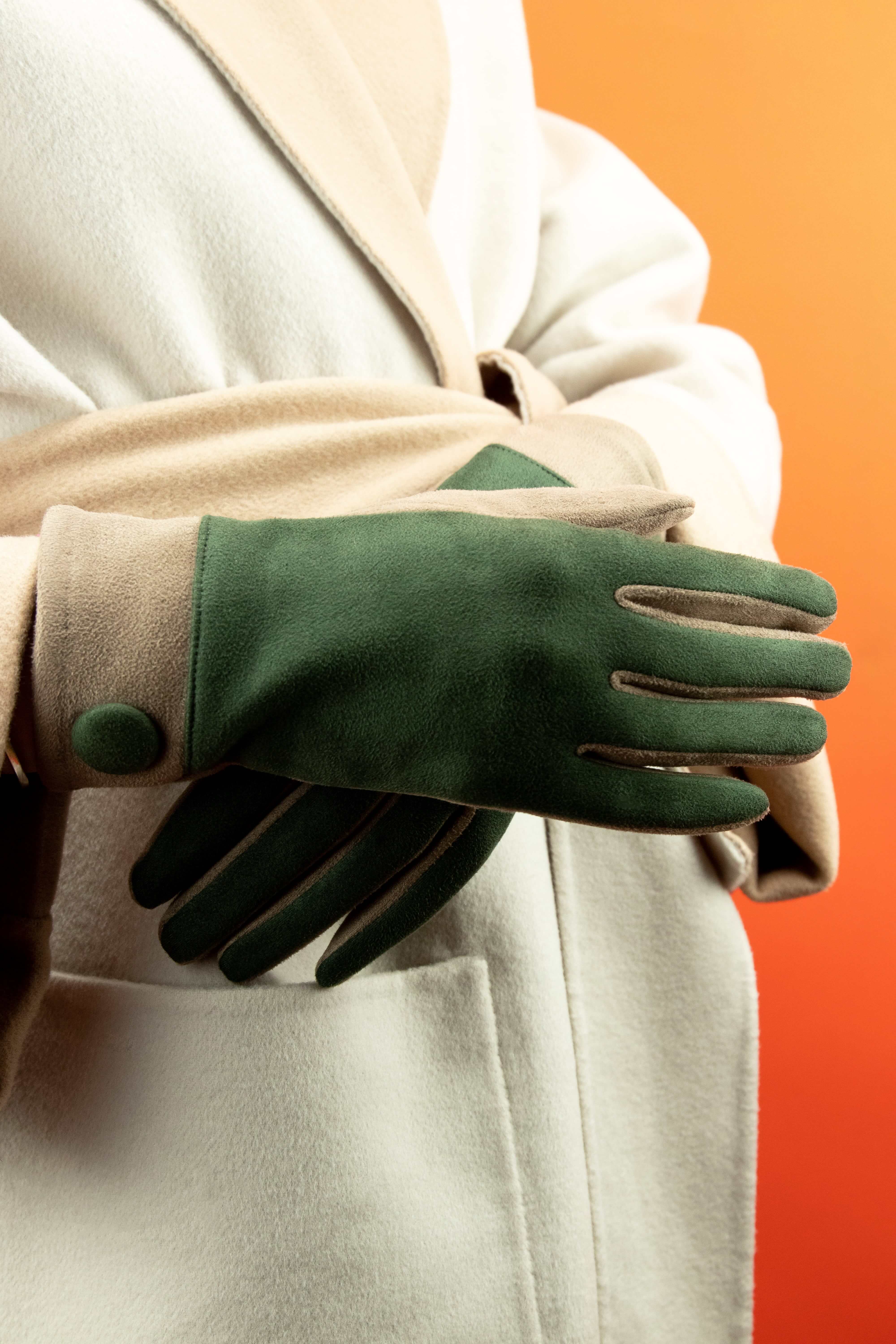 Darcy Faux Suede Gloves - Olive