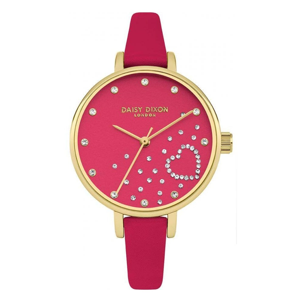 Pink Skinny Leather Strap With Pink Stone Set Dial Ladies Watch