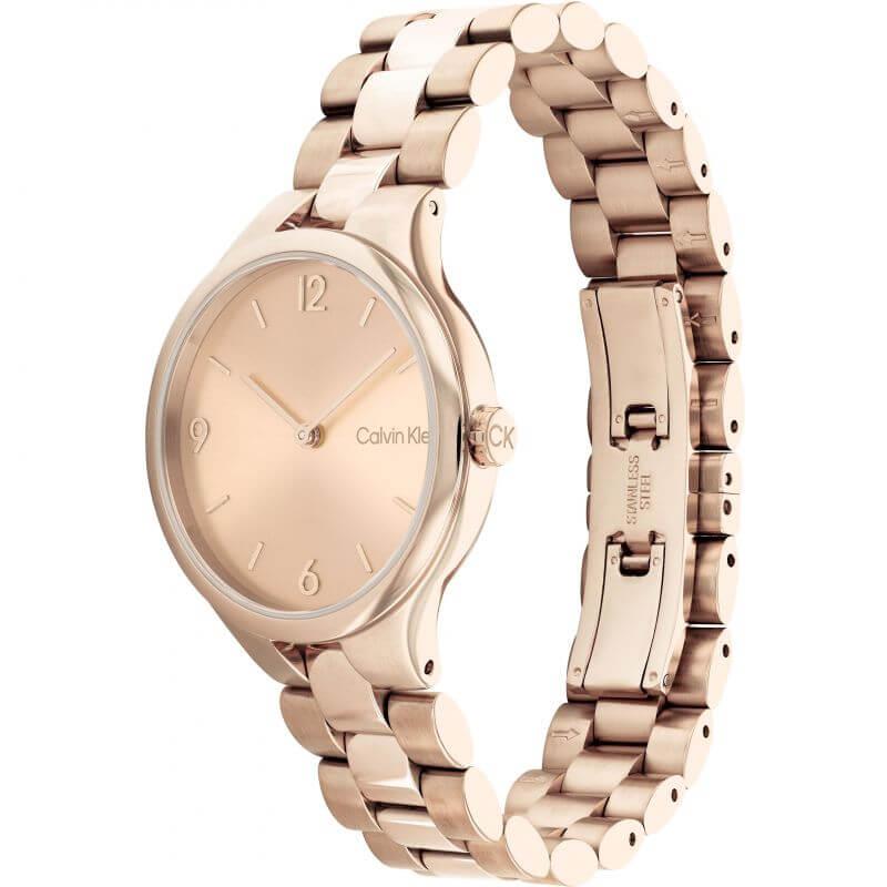 Linked Rose Gold Sunray Dial Rose Gold Plated Bracelet Strap Ladies Watch
