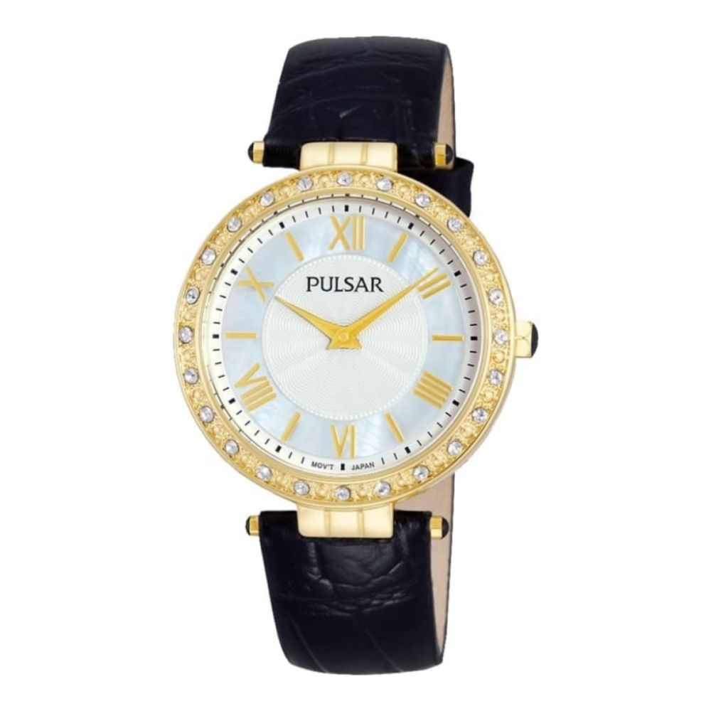 Womens Gold Plated Leather Watch