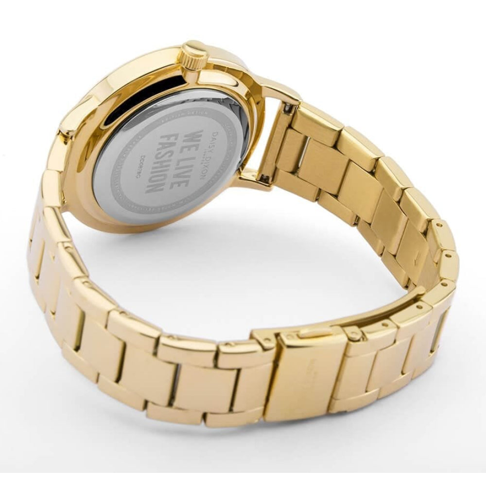 Gold Bracelet With Black & Gold Flower Printed Dial Ladies Watch