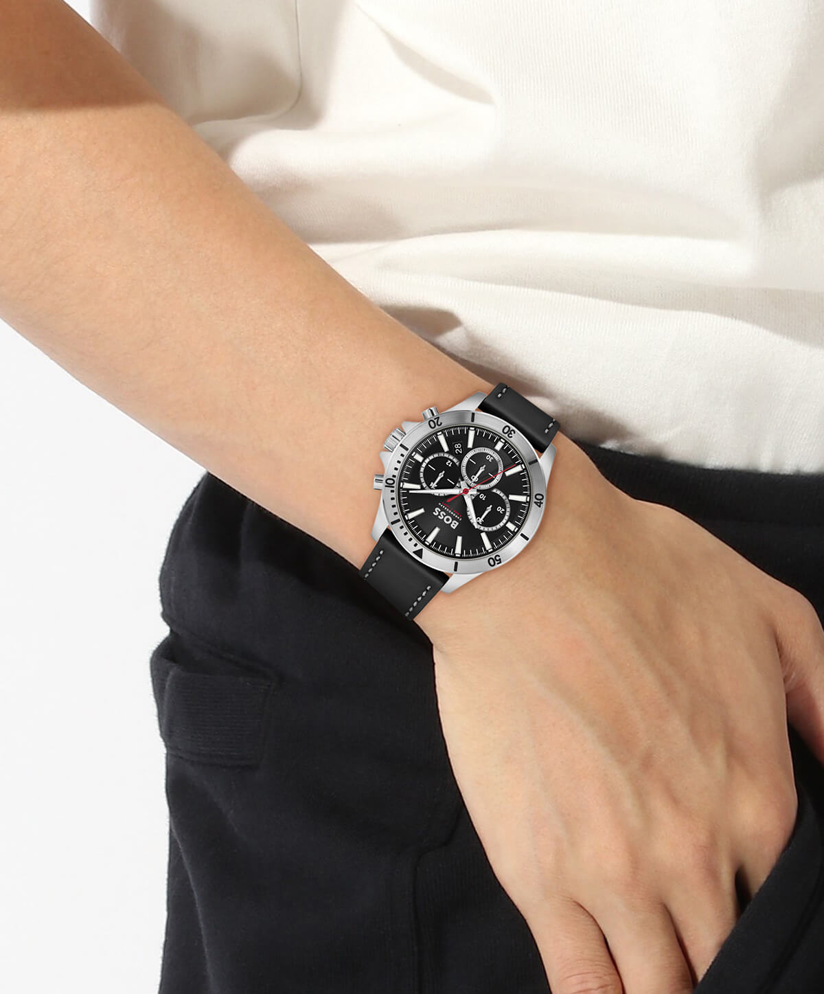 Troper Black Chronograph Dial & Leather Strap Watch