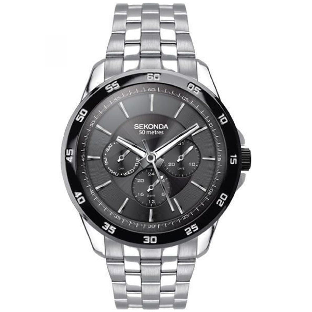 Stainless Steel Case With Black Multifunctional Dial & Bracelet Strap Gents Watch