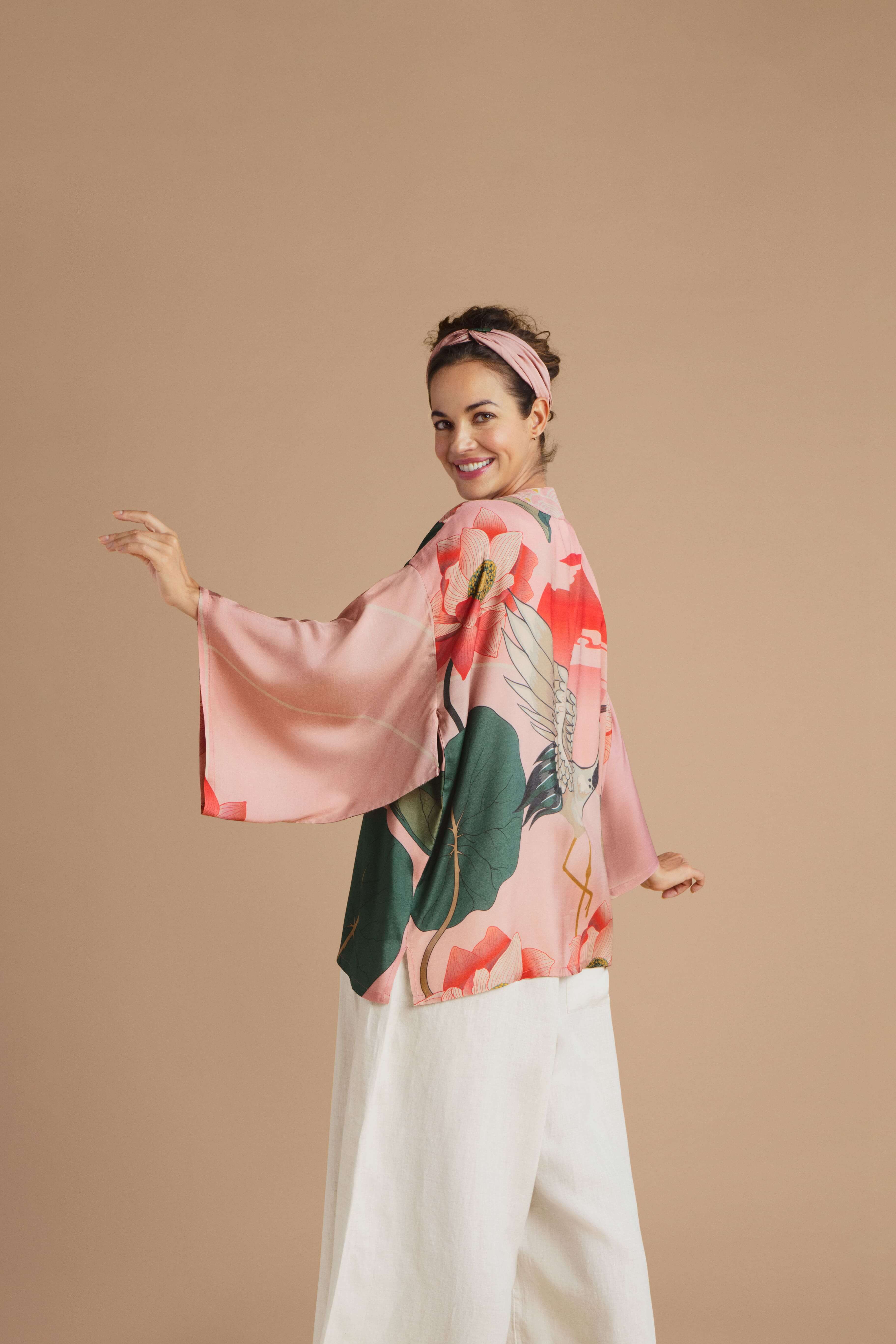 Crane at Sunrise Kimono Jacket - Petal