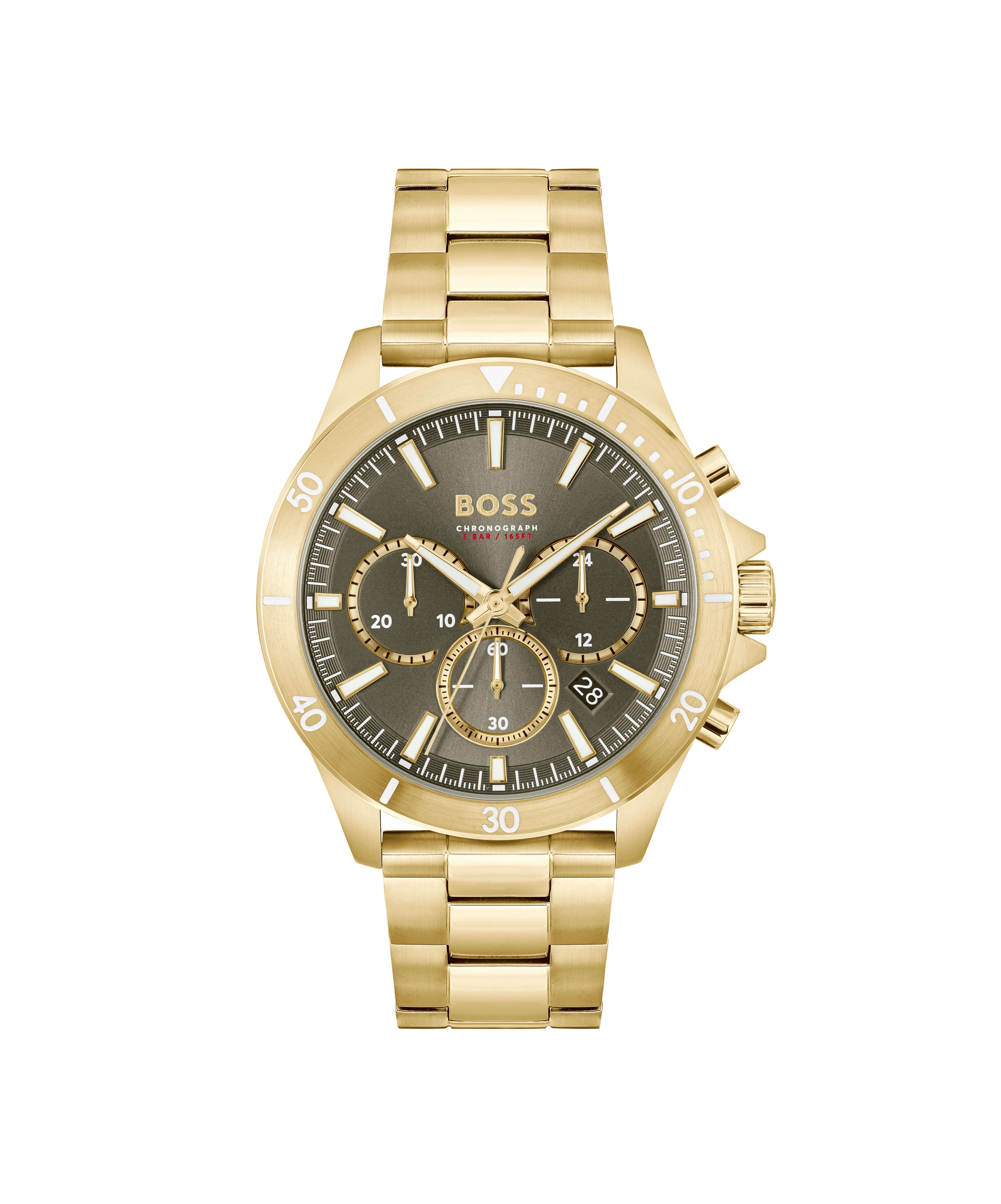 Troper Olive Green Chronograph Dial & Gold IP Bracelet Strap Watch