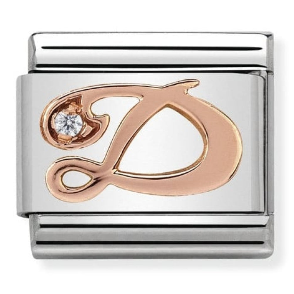 Classic Rose Gold Cubic Zirconia Letter D