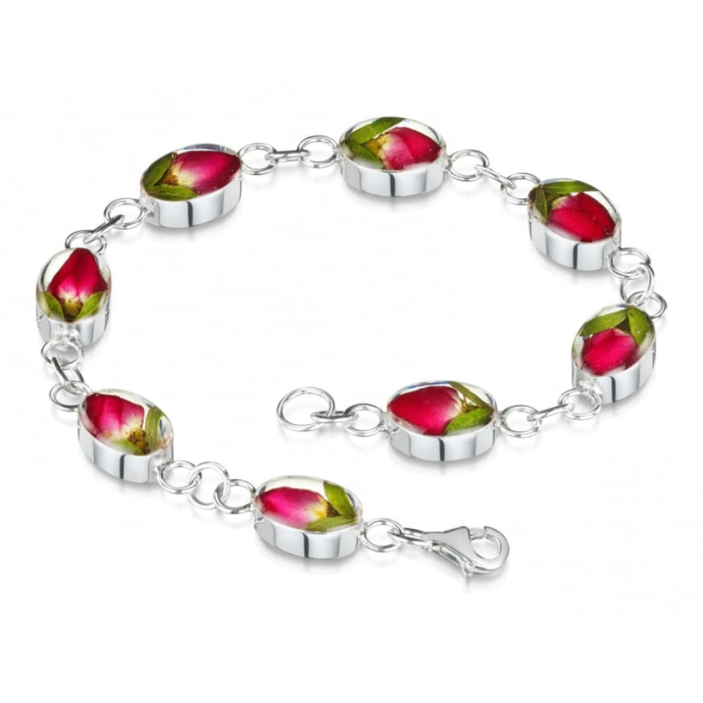 Silver Bracelet - Rose Bud - Oval links