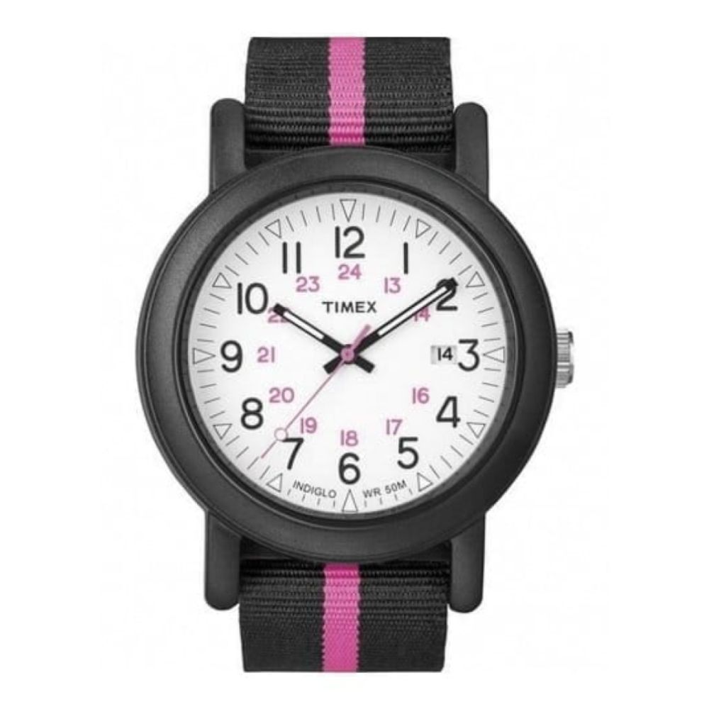Ladies Pink And Black Camper Strap Watch