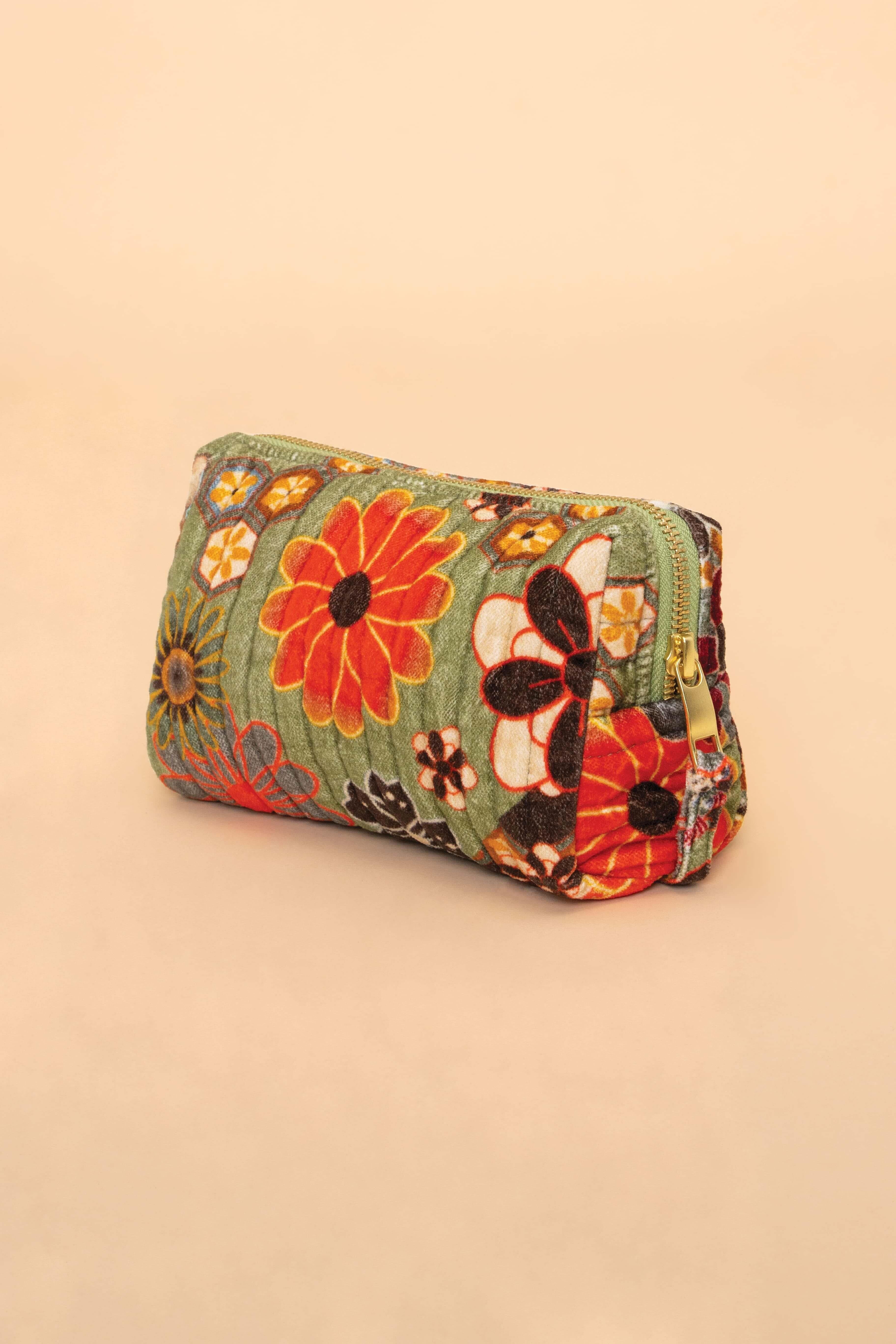 70s Kaleidoscope Floral Small Quilted Vanity Bag - Sage