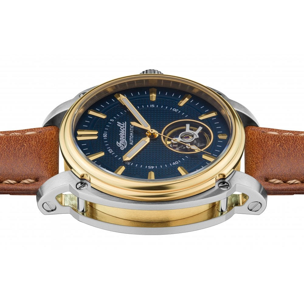 Mens The Director Automatic Watch with Blue Dial and Brown Leather Strap