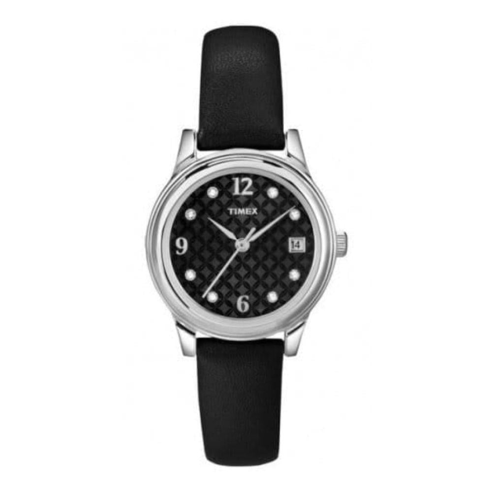 Ladies Black Leather Black Dial Crystalized Indicators Watch