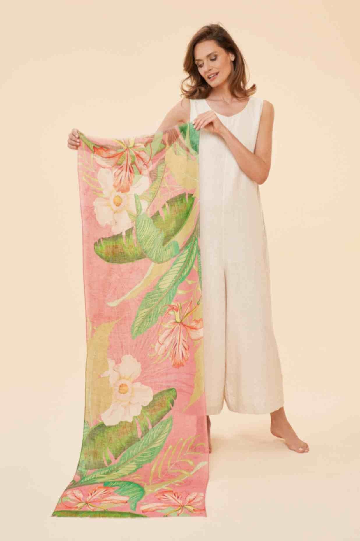 Delicate Tropical - Candy Linen Print Scarf