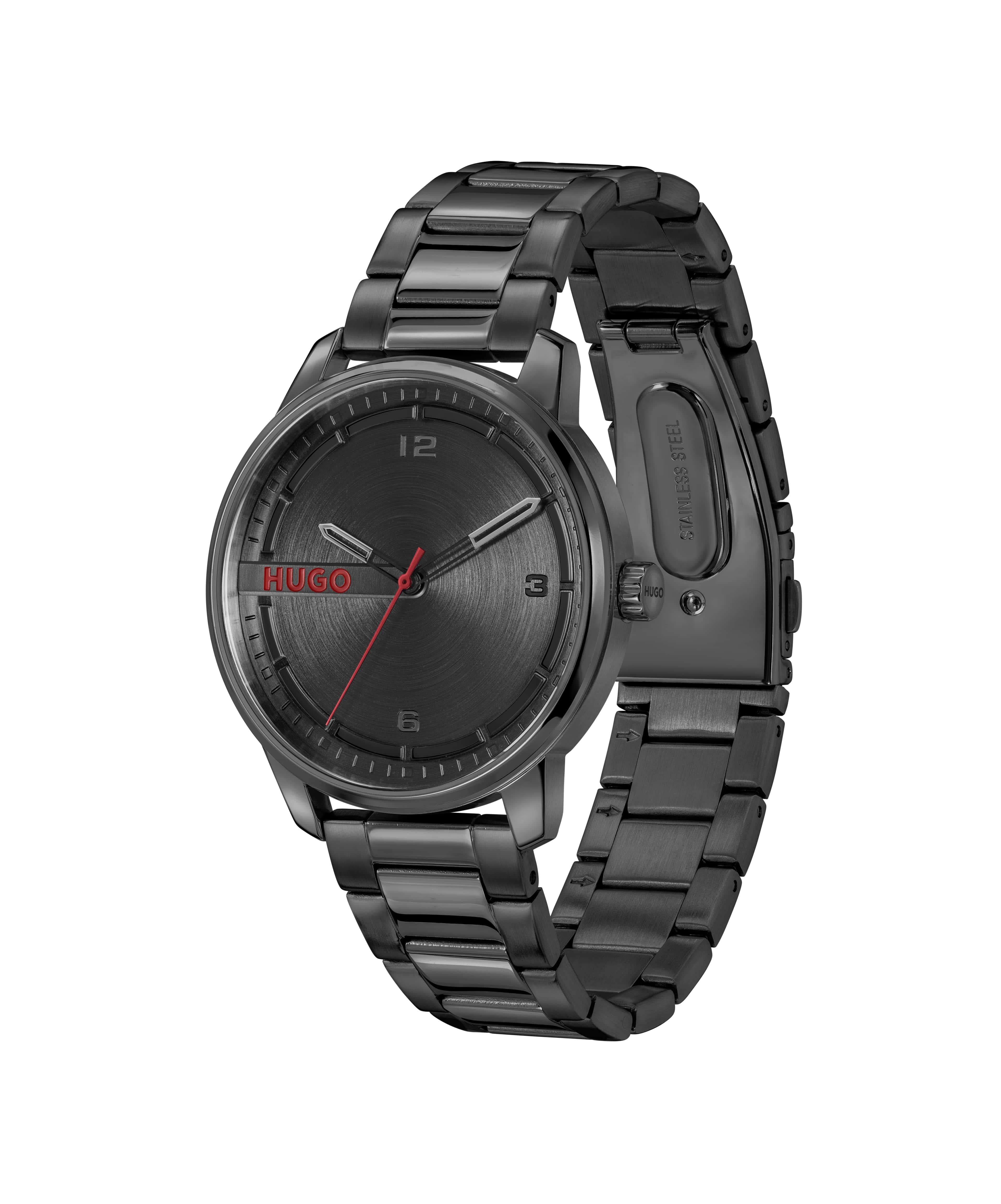 #Stamp Black Dial With Black IP Bracelet Strap Gents Watch