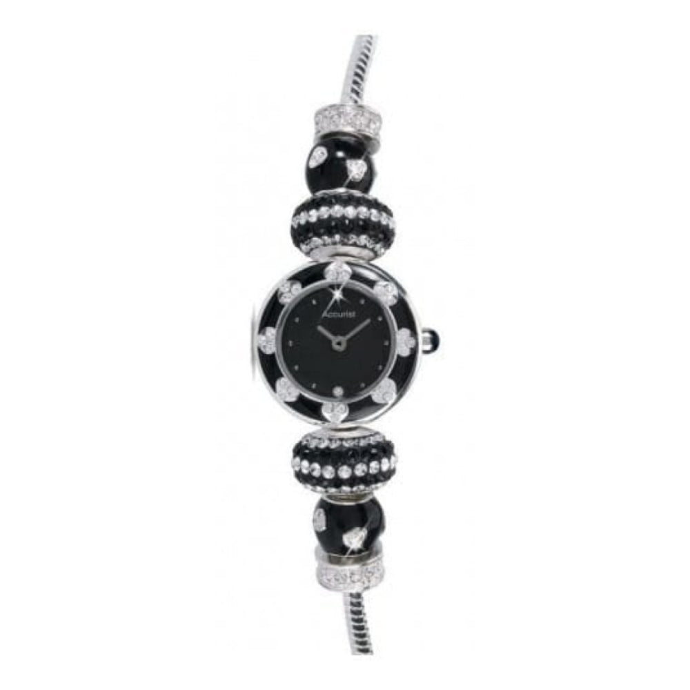 Ladies Black Charmed Crystalised Watch