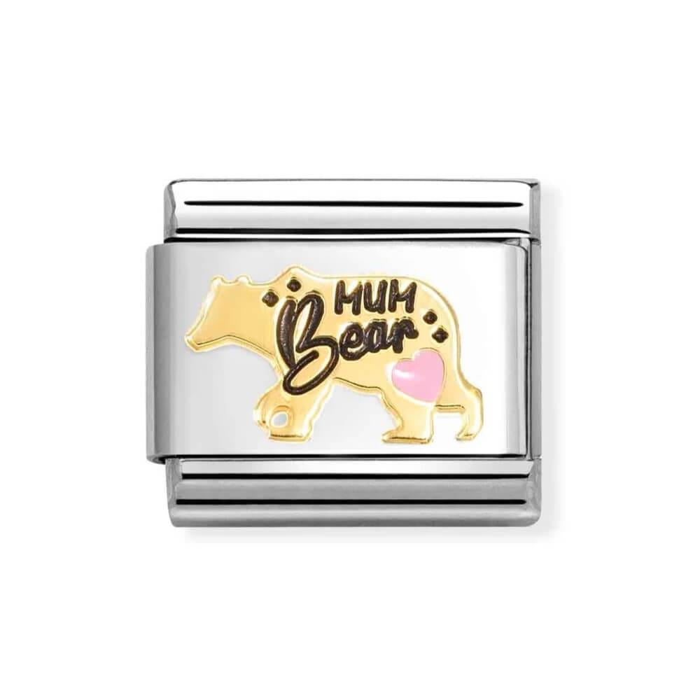 Composable Classic Link Mum Bear With Pink Heart In 18K Gold & Enamel