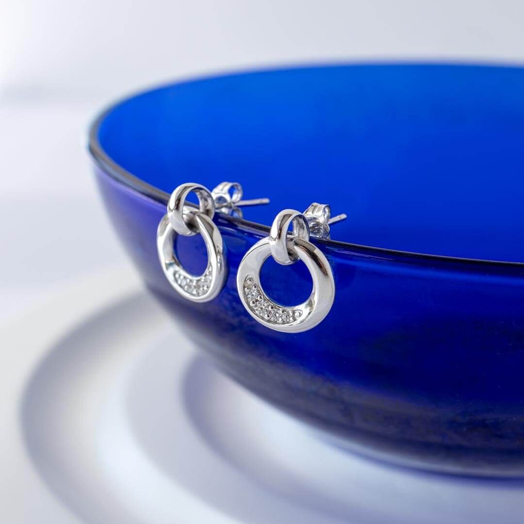 Bevel Cirque Pave CZ Stud Drop Earrings