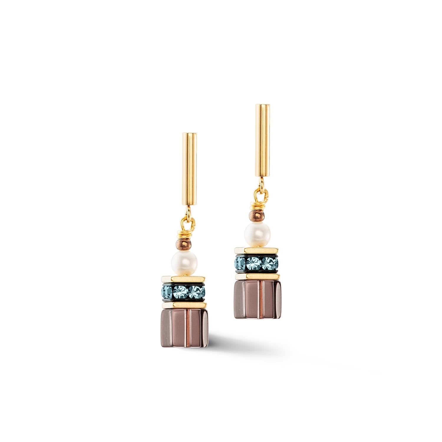 GeoCUBE Fusion Precious Pearl Mix Gold Autumn Earrings with Stickpin