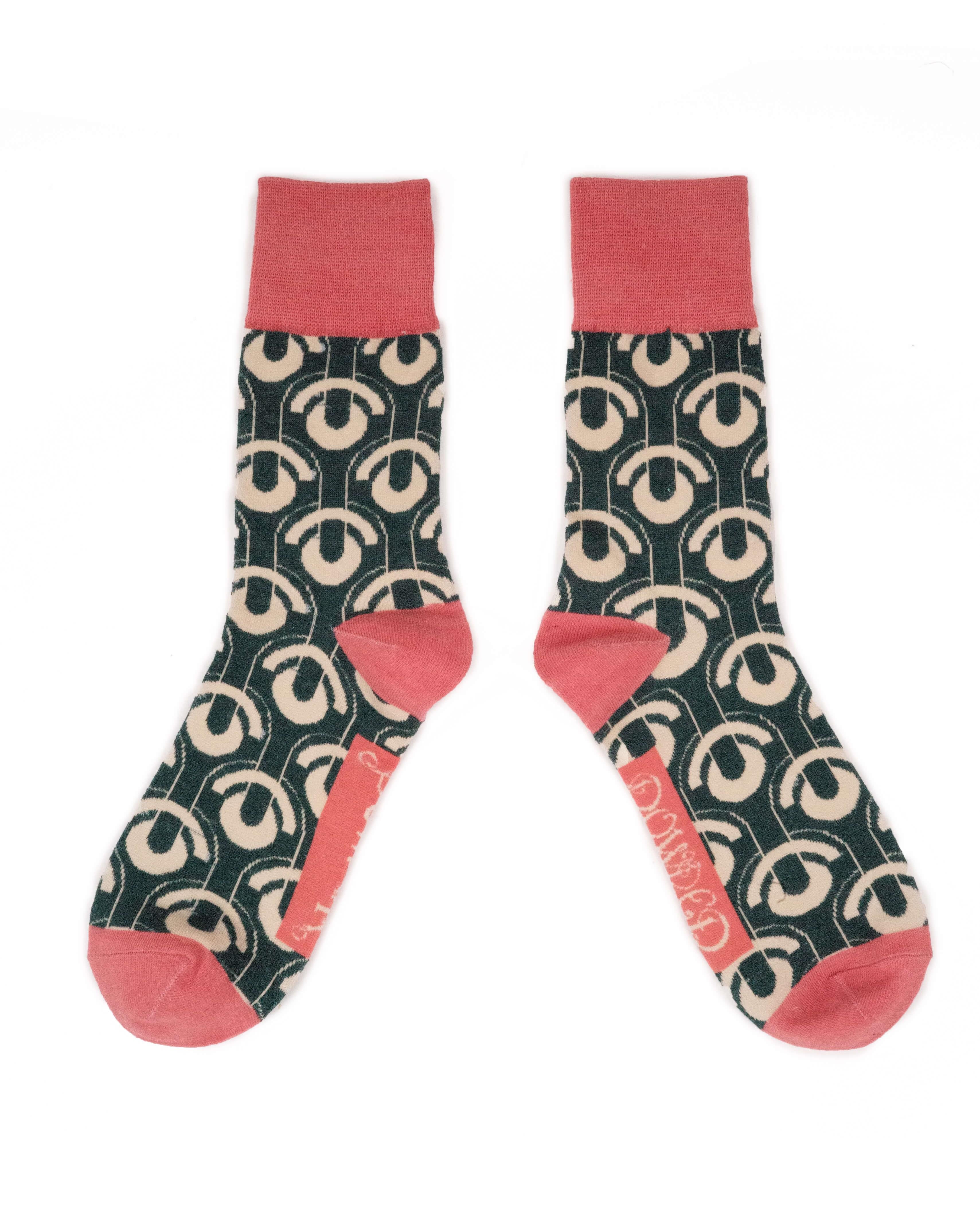 Mens Art Deco Scallops Socks - Racing Green