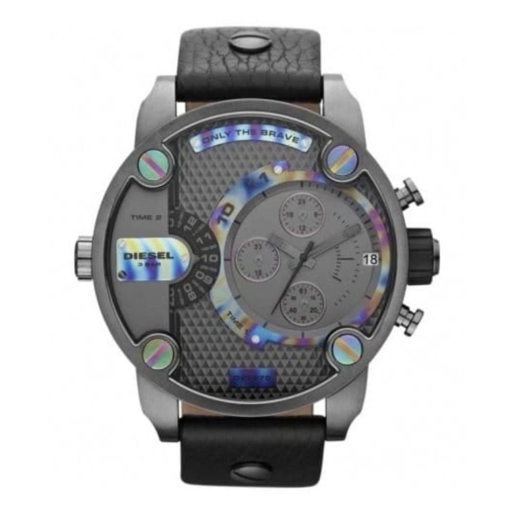 Gents Large Dual Time Chronograph Leather Watch