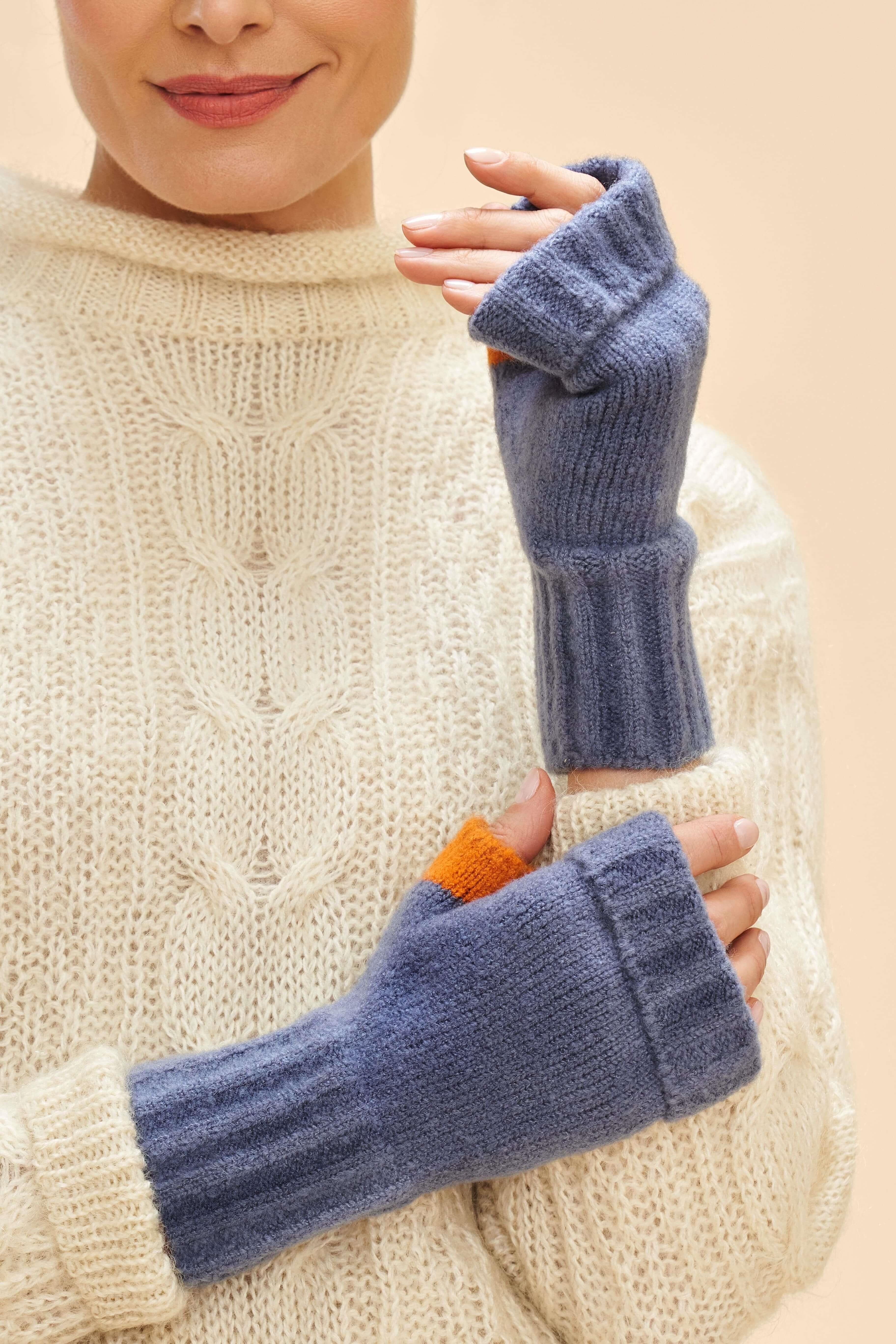Ladies Cassia Wrist Warmers - Denim