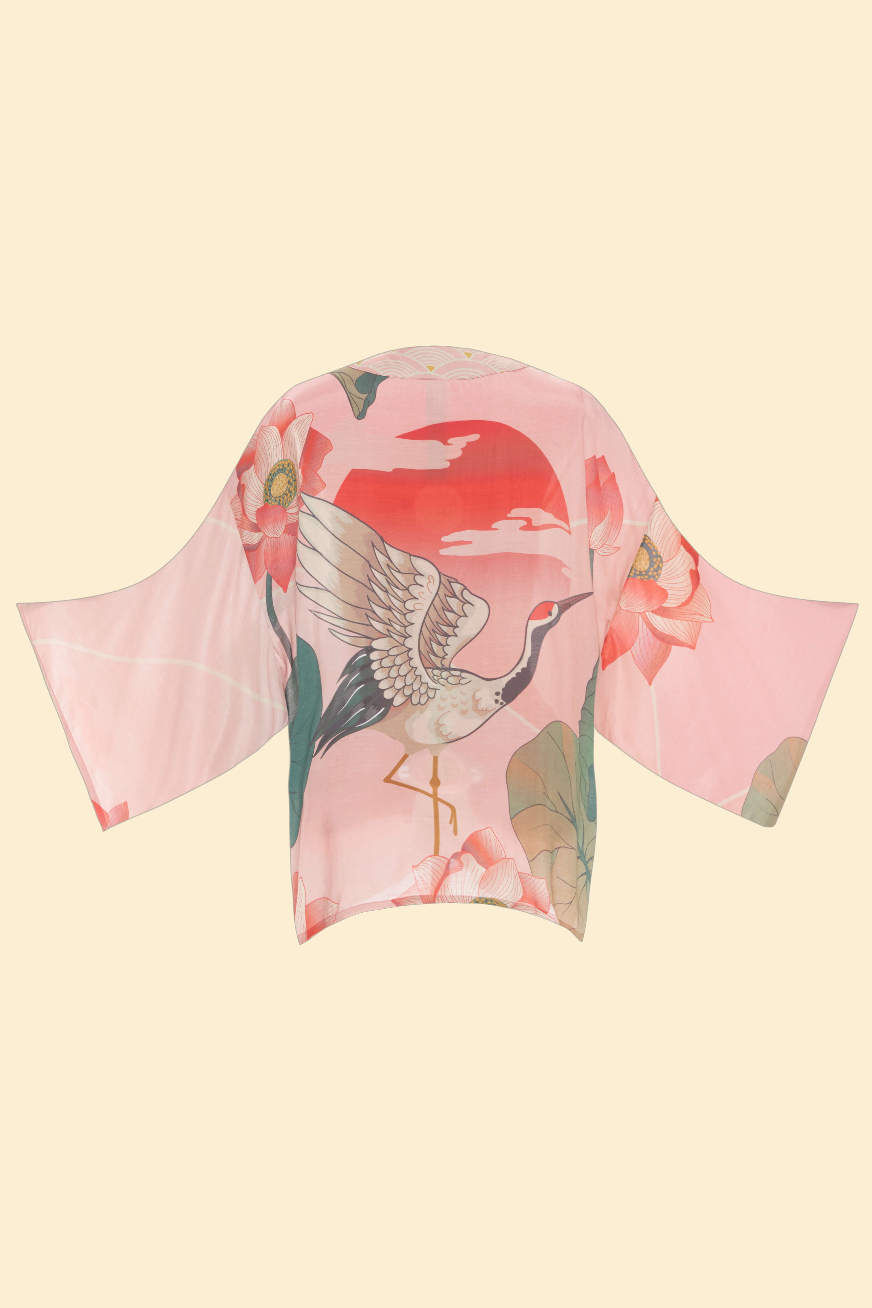 Crane at Sunrise Kimono Jacket - Petal