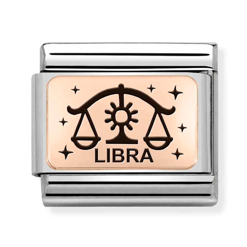 Composable Classic Stainless Steel Link With 9K Rose Gold Libra Zodiac Symbol