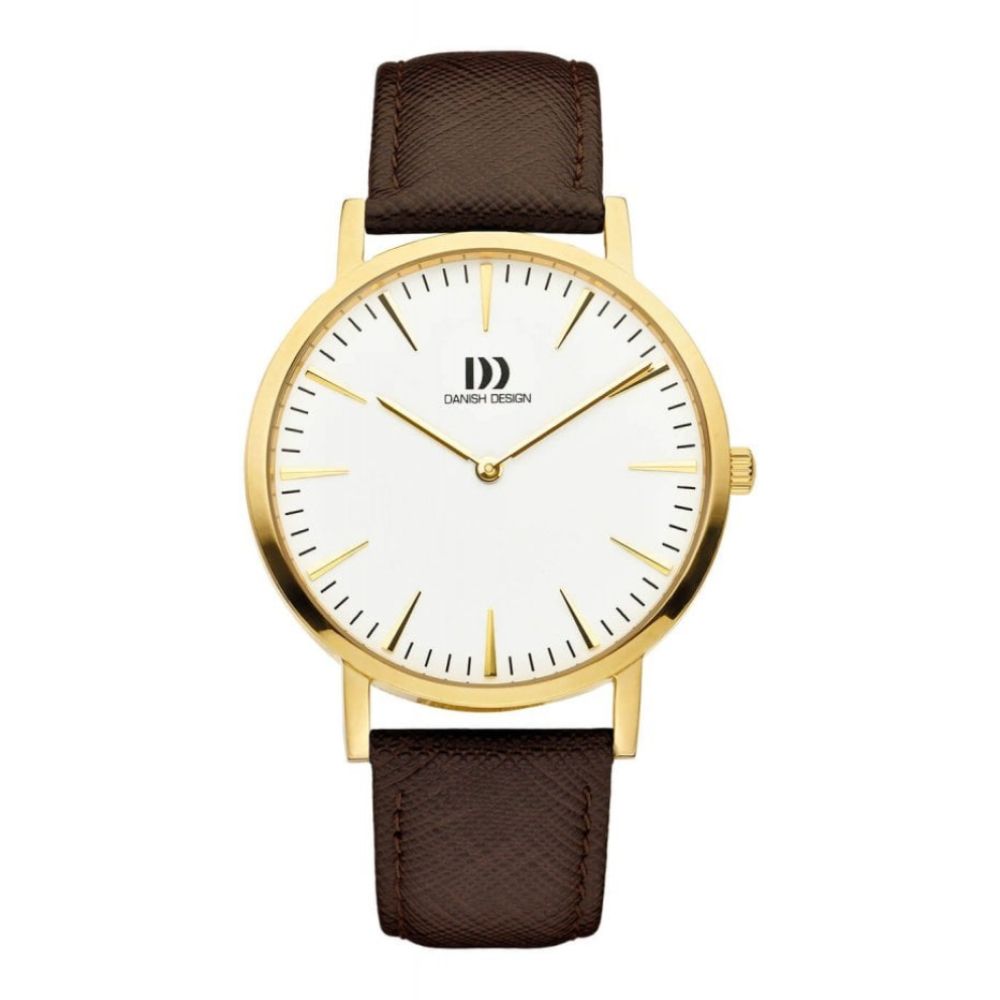 Gents Gold Stainless Steel Brown Strap Watch