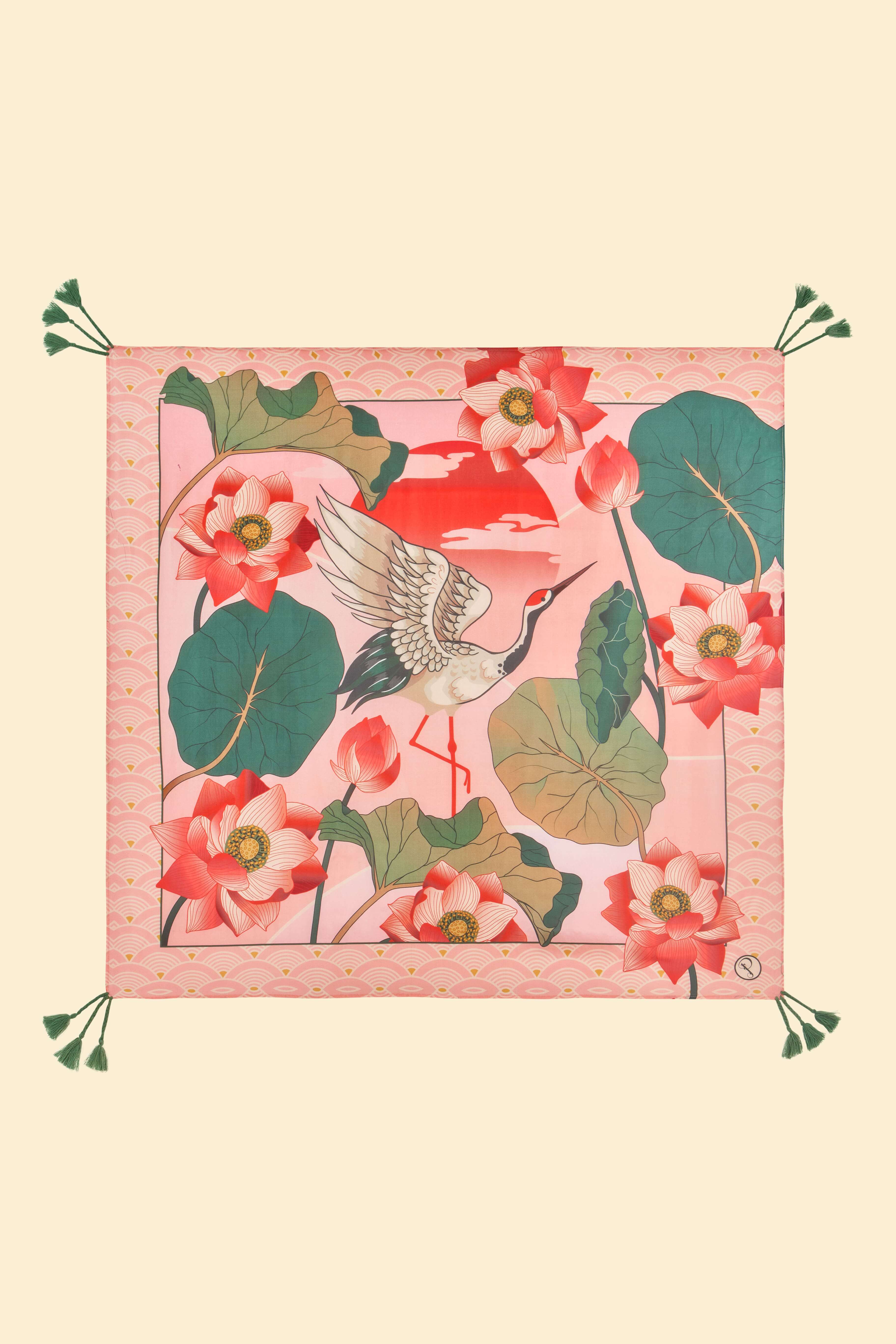 Crane at Sunrise Silk Scarf - Petal