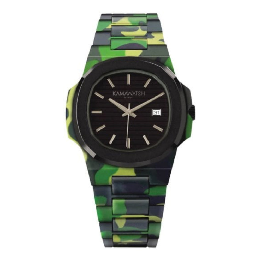 Fix Bope Black & Green Camouflage Print Strap Wristwatch