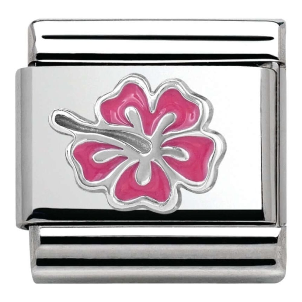 Classic Pink Hibiscus Flower Enamel link