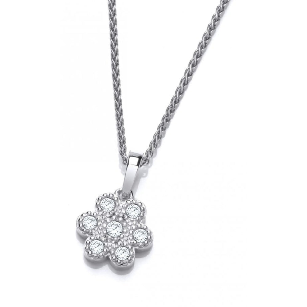 Silver CZ Petal Pendant & Chain