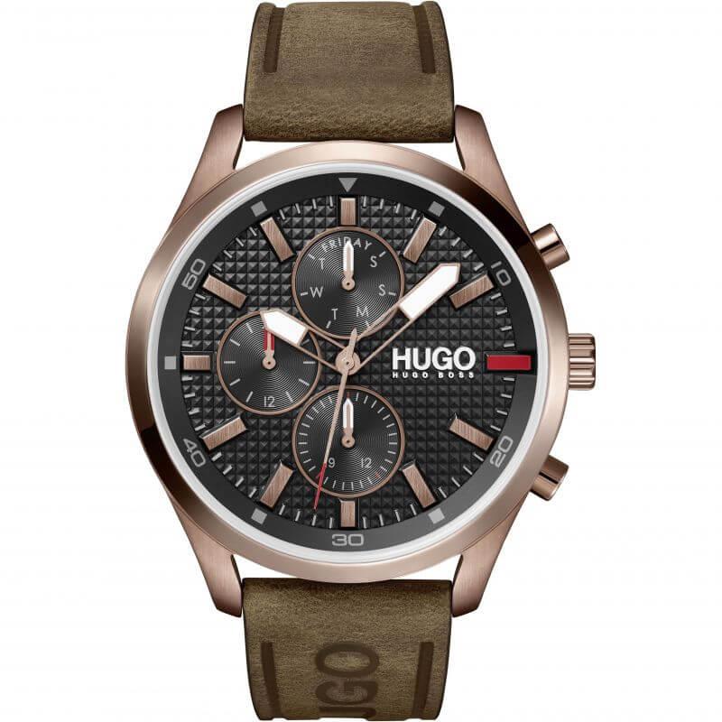 CHASE Black Multifunctional Dial & Brown Leather Strap Gents Watch