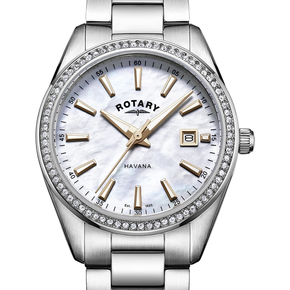 Chrome Plated Bracelet CZ Watch