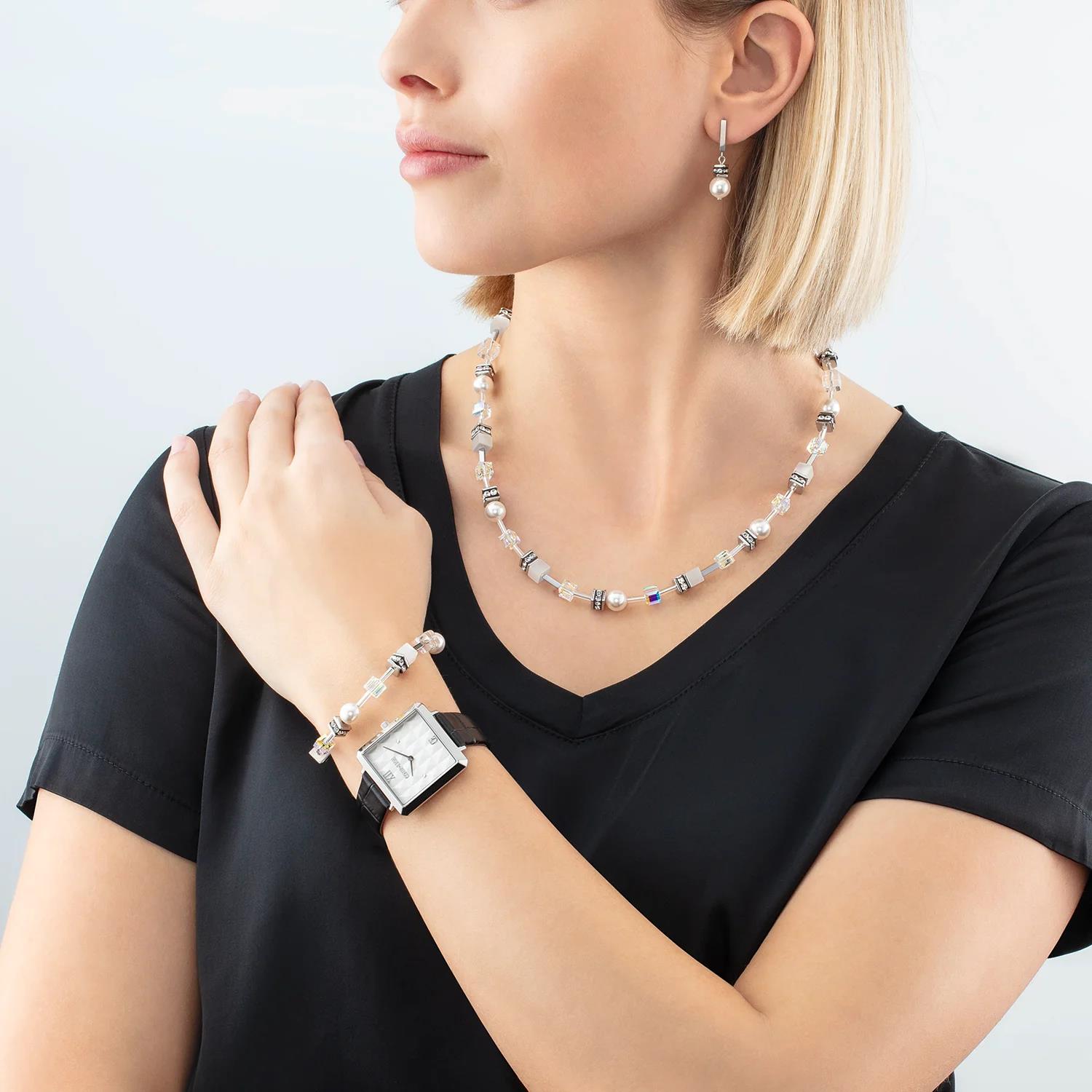 GeoCUBE Iconic Pearl Mix Silver-White Necklace