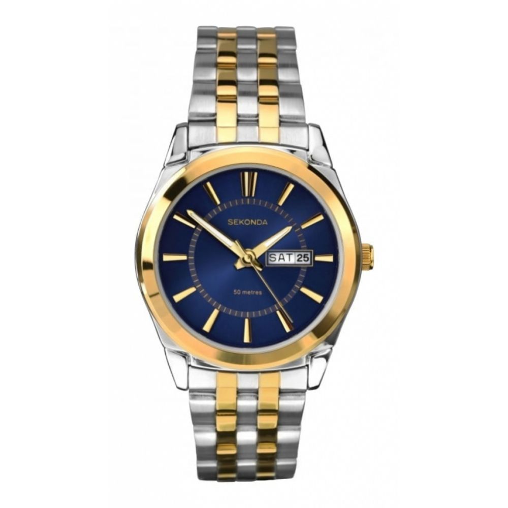 Gold Plated Blue Dial & Two Tone Strap Gents Wristwatch
