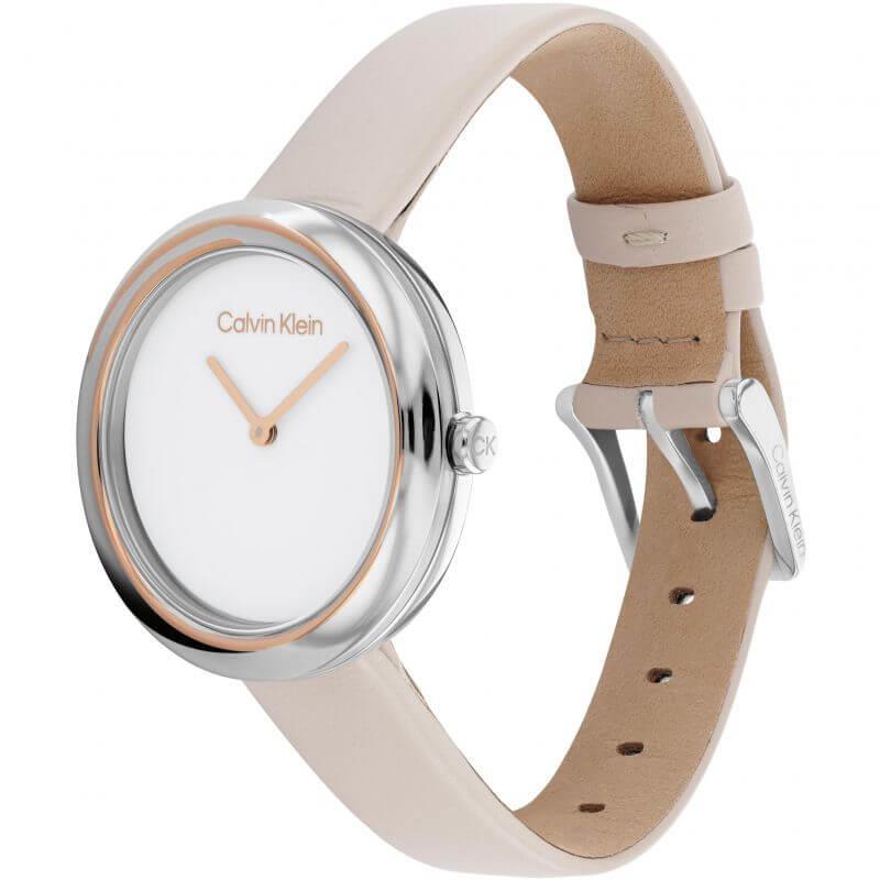 Twisted Bezel White Dial & Cream Leather Strap Ladies Watch