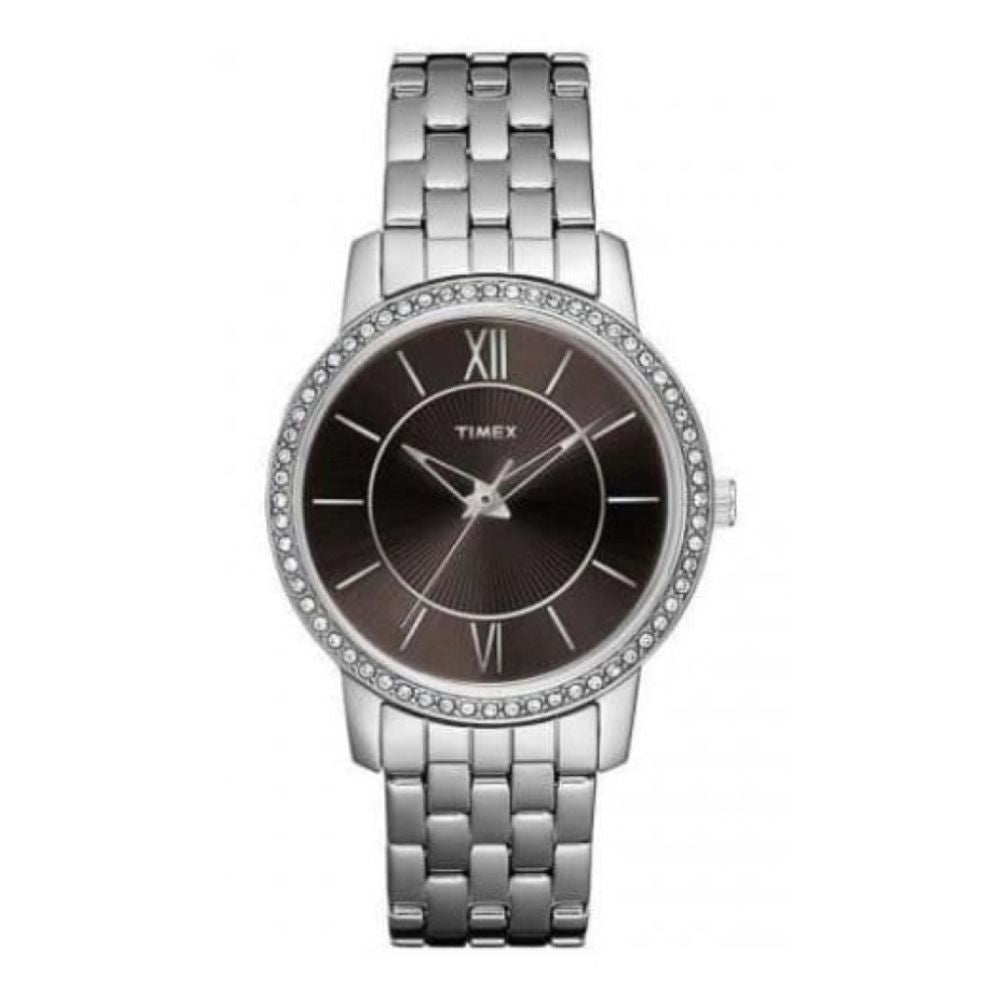 Ladies Darkest Brown Dial Cystalized Case Stainless Steel Watch