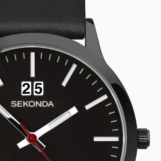 Black Case with Black Dial & Leather Strap Men's Nordic Watch